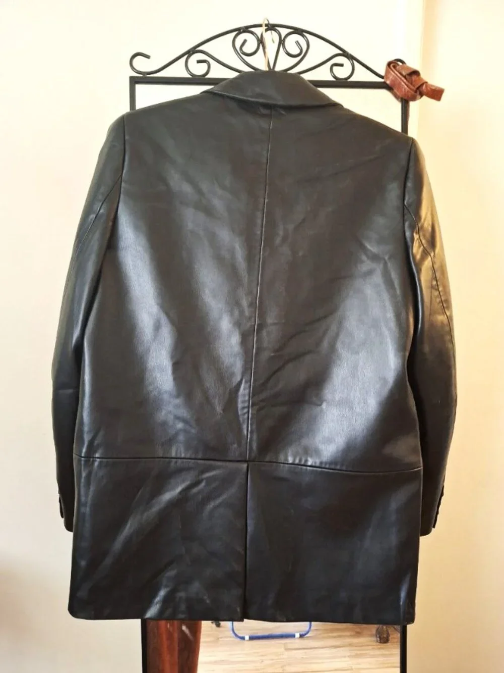 ZARA Faux Leather Blazer Jacket Black Single Button Longline Size S - Picture 3 of 8